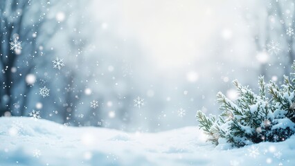 Winter Scene with Snowfall. This image depicts a winter landscape with a heavy snowfall. The scene is dominated by a soft, cool color palette of blues and whites.