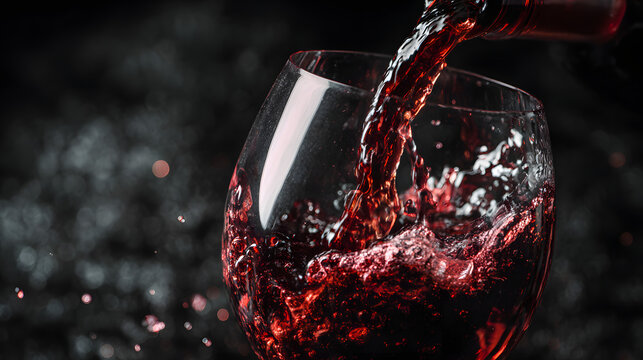Macro photo. Pouring red wine into a wineglass. - Powered by Adobe