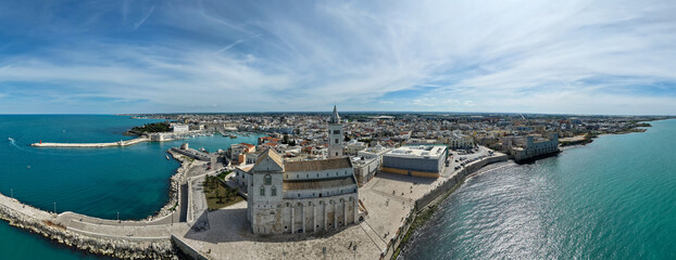 Drone view at the village of Trani on Apulia in Italy