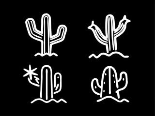 Fototapeta premium Neon Glowing Cactus Icons 4 Unique Desert Plant Designs