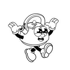 Retro character design of cheerful kettle outline