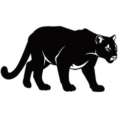 Cougar Silhouette, Majestic cougar silhouette, powerful predator, wild cat, black and white.