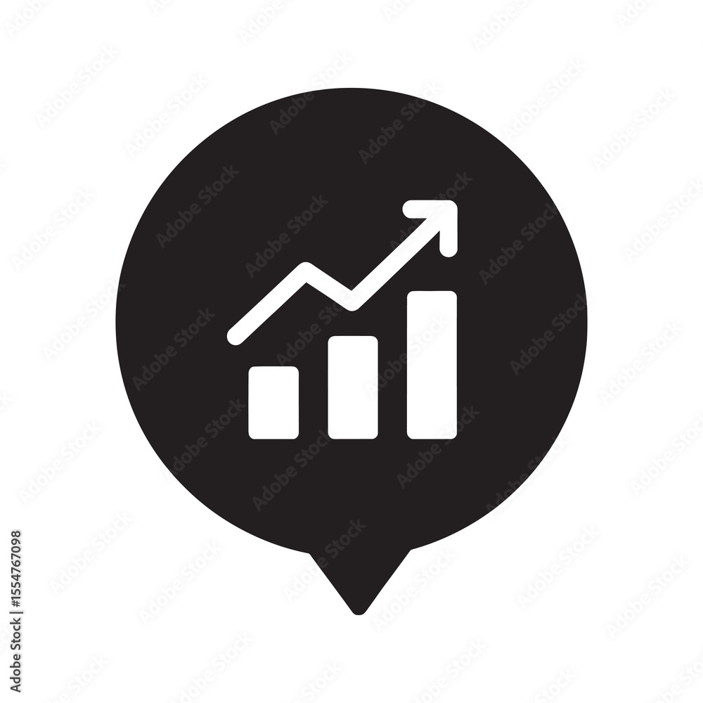 Poster financial presentation speech bubble icon with bar chart for business communication data reporting a