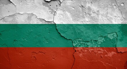 Bulgaria Flag on Cracked Wall, National Day, Independence Day. Textured Wall with Bulgaria Flag, History and Resilience. Concept of Crisis, Recession, Conflict.