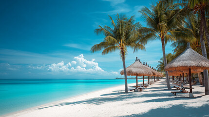 Tropical beach paradise with palm trees