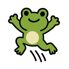 Obraz premium A joyful green frog leaps through the air, a symbol of playful and nature's whimsical side. Depicting its lighthearted nature in a vibrant visual. vector illustration