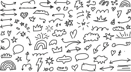 Assorted hand drawn doodle elements on a white background image