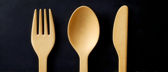 Elegant gold cutlery set on a dark background