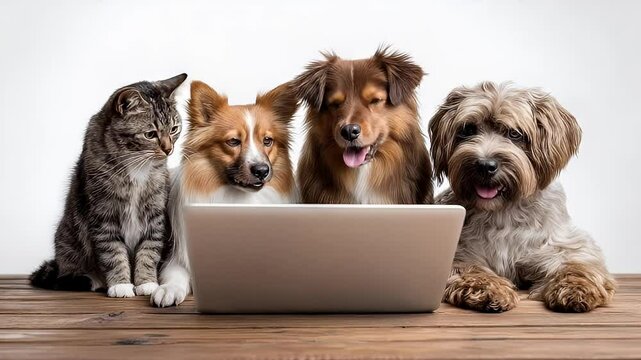 Animals looking at laptop