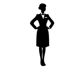 Fototapeta premium Waiter woman standing confidently in a black suit silhouette 