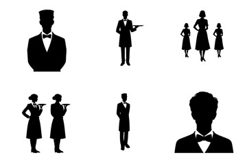 Silhouettes of service staff in formal attire with bow ties  