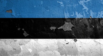 Estonia Flag on Cracked Wall, National Day, Independence Day. Textured Wall with Estonia Flag, History and Resilience. Concept of Crisis, Recession, Conflict.