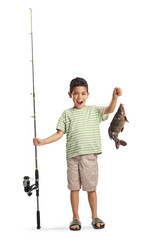 Kid holding a fishing pole and a big fish