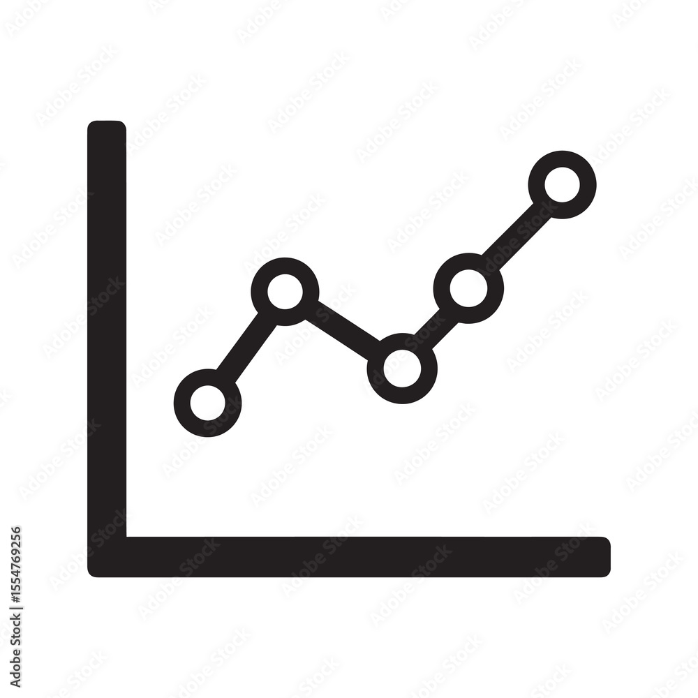 Poster data line graph icon with points showing a rising trend for statistical analysis financial market tr
