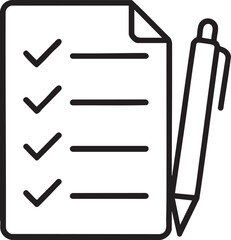 Simple Black and White Checklist Icon with Pen Representing Tasks Productivity and Organization for Business and Personal Use