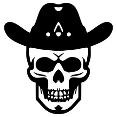 Vector graphic of a skull silhouette adorned with a cowboy hat.