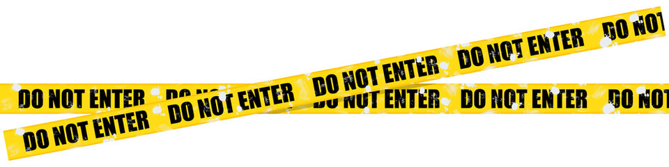 Yellow "Do Not Enter" Tape with White Paint Splatters - Isolated on White Background