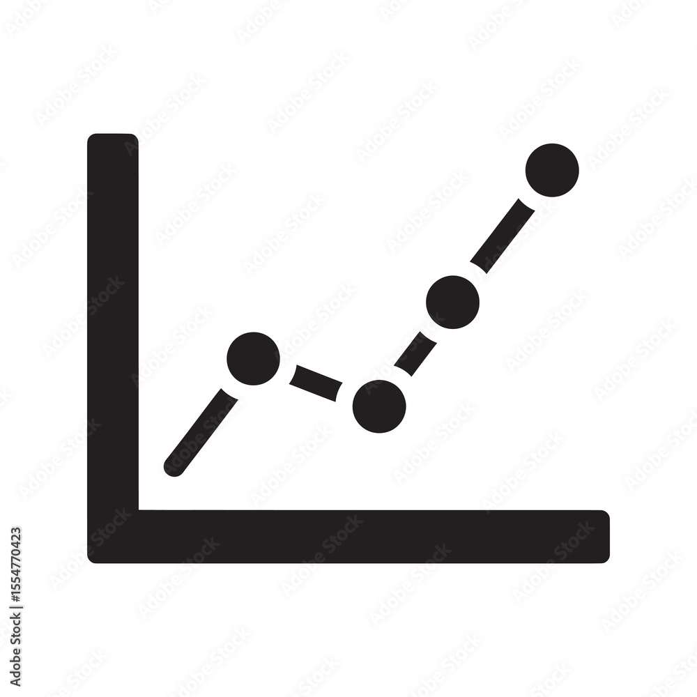 Poster line graph analytics icon with rising trend and data points for financial market analysis and busine
