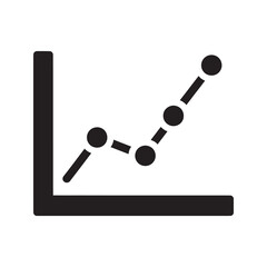 Line graph analytics icon with rising trend and data points for financial market analysis and business performance tracking visualization vector solid glyph icon