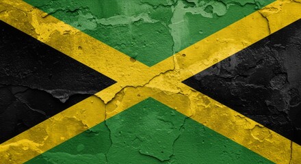 Jamaica Flag on Cracked Wall, National Day, Independence Day. Textured Wall with Jamaica Flag, History and Resilience. Concept of Crisis, Recession, Conflict.