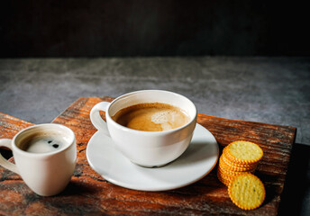 Espresso cup with Americano shot and biscuit breakfast set
