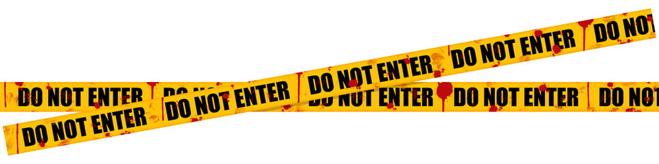 Bloody, Scary, and Halloween-Inspired Yellow Tape with "Do Not Enter" Message - Isolated on White Background