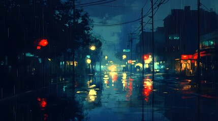 Fototapeta premium Rainy night on a city street