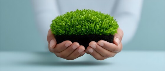 Hands holding a lush green plant symbolizing care for nature