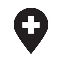 Obraz premium Find a clinic icon with a map pin locator and a medical plus sign for locating a hospital pharmacy or emergency health service vector solid glyph icon