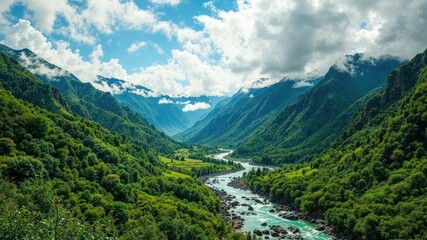 Fototapeta na wymiar Green Valley River Flow
