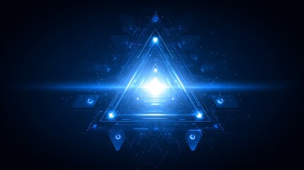 A Glowing Blue Triangular Technological Abstract Artwork