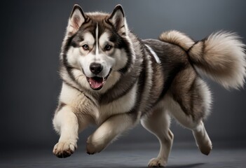 Fototapeta premium alaskan malamute dog isolated on a grey background of a studio, lovely wild life 3