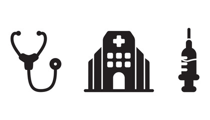 vector illustration of an old hospital icons