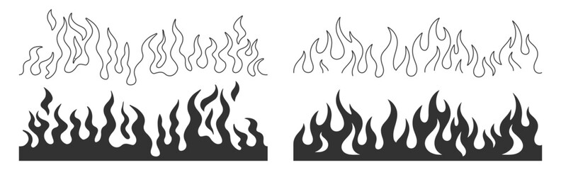Flame vector silhouette collection on transparent background