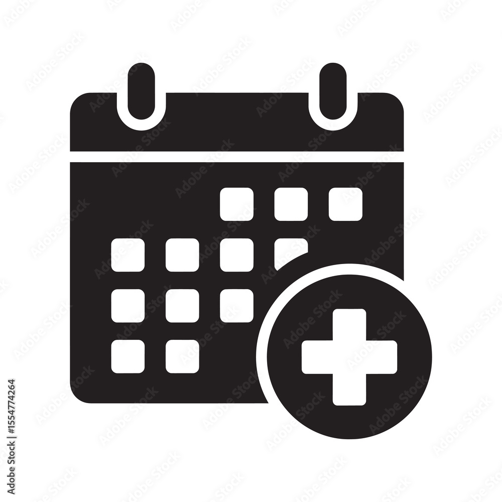 Poster medical technology network icon with a central plus sign hub for healthcare system integration and d