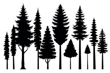 Fototapeta premium Pine Tree Silhouette Collection Isolated on White Background – Vector Set