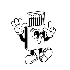 Retro character design of cute matchbox outline