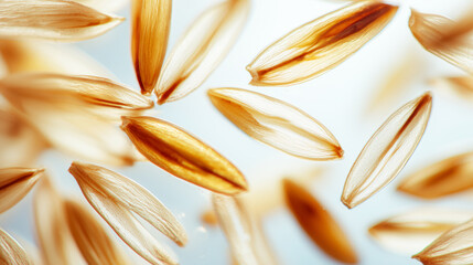 Macro shot of grains under laboratory examination with microscope, clean white background, scientific clarity and food analysis concept