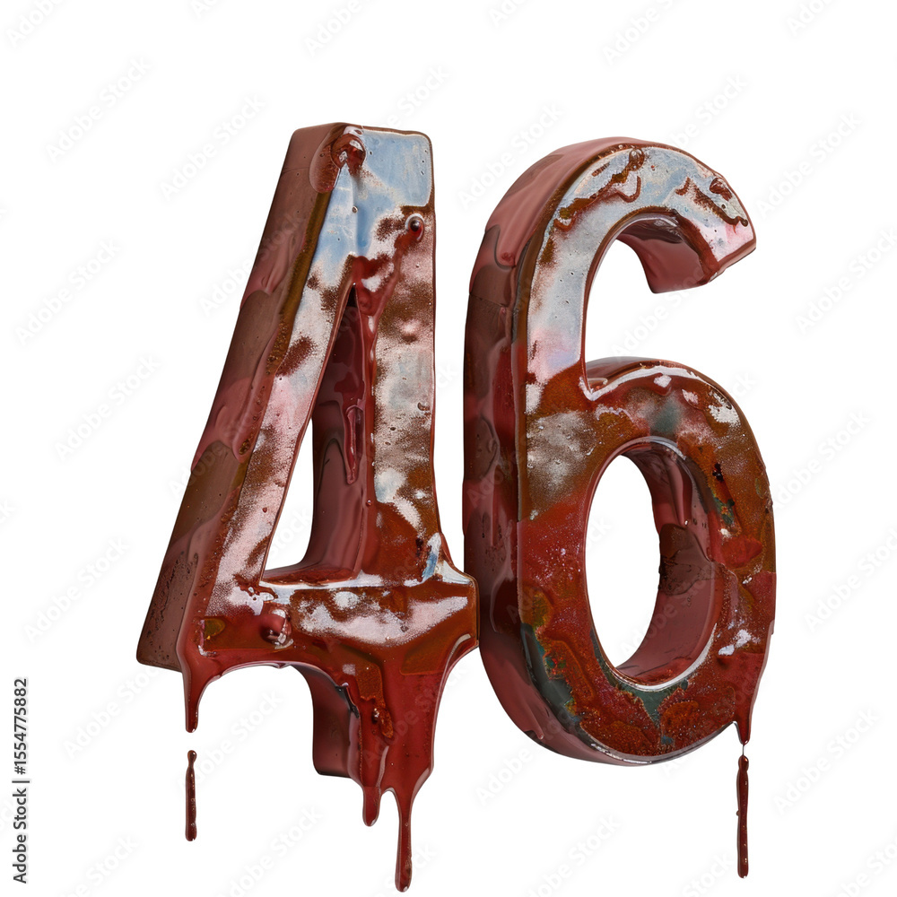 Poster dripping red numbers 4 and 6 create striking visual, evoking sense of intrigue and drama. glossy fin