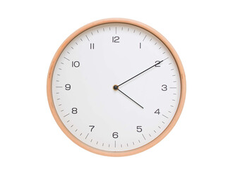 Minimal wall clock with light wood frame and white face displaying 04:10 or 16:10. Perfect for...