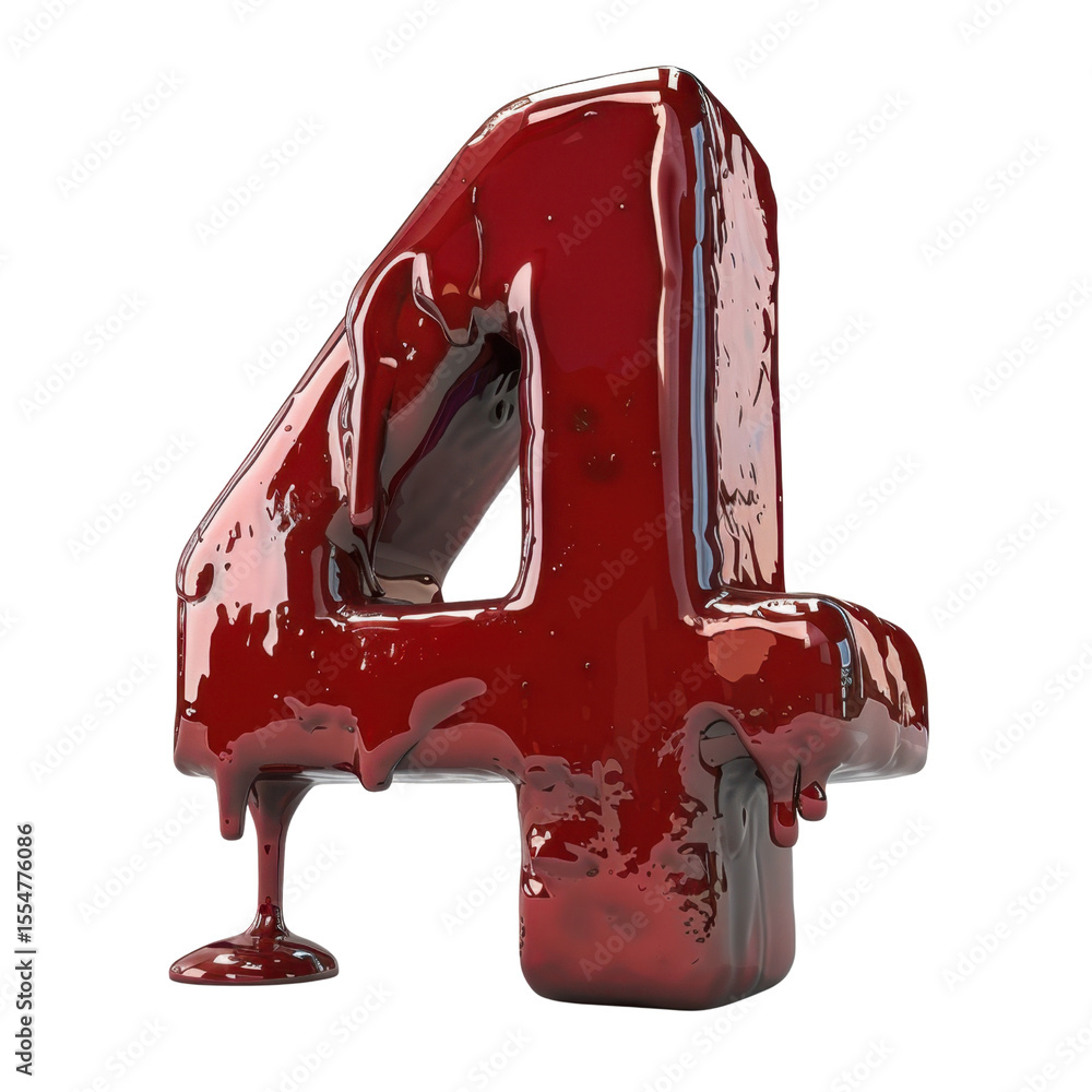 Poster glossy red number four with dripping effect, creating striking visual impact. perfect for creative d