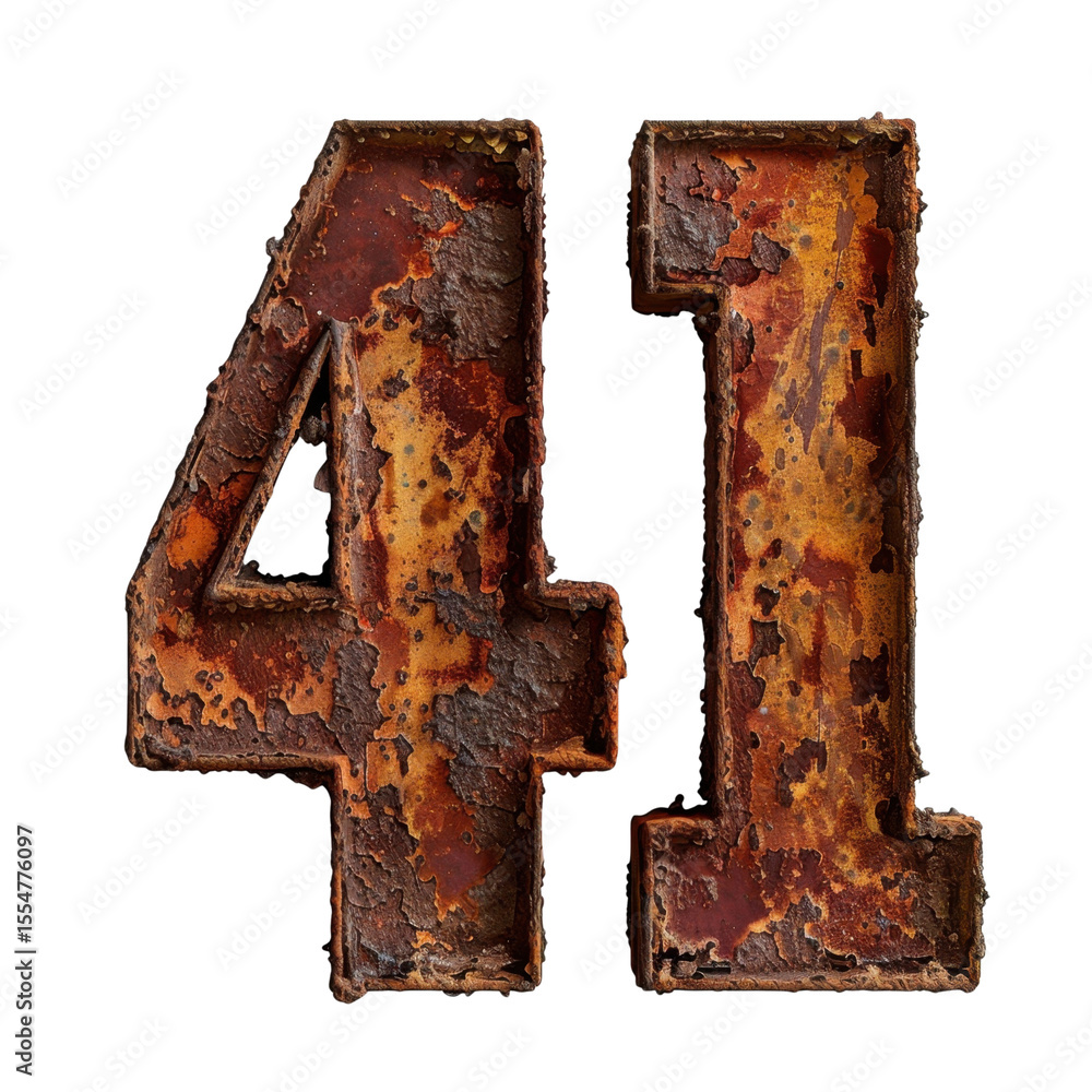 Aufkleber rusty metal number 41 with weathered texture and aged appearance, showcasing vintage style. this num