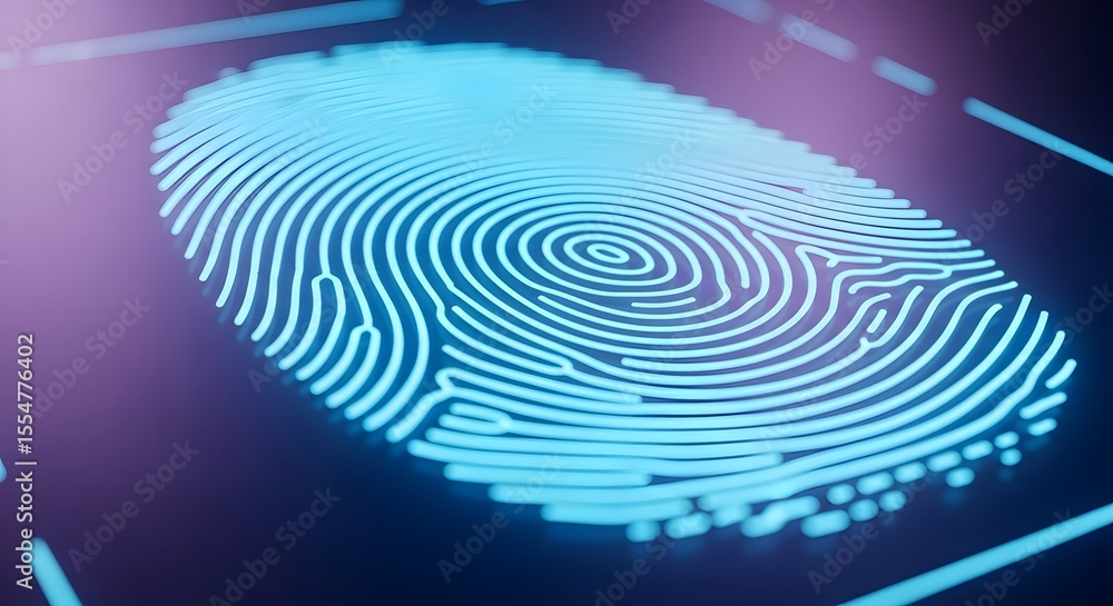 Aufkleber blue light illuminates a 3d spiral fingerprint scan pattern against a binary code background, formin