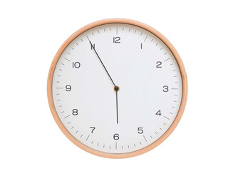 Minimal wall clock with light wood frame and white face displaying 05:55 or 17:55. Perfect for...
