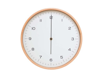 Minimal wall clock with light wood frame and white face displaying 06:00 or 18:00. Perfect for...