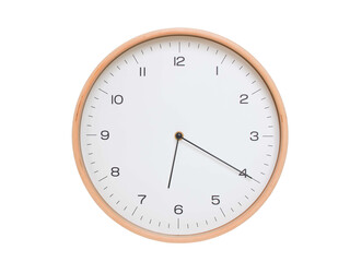 Minimal wall clock with light wood frame and white face displaying 06:20 or 18:20. Perfect for...