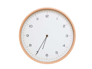 Minimal wall clock with light wood frame and white face displaying 06:35 or 18:35. Perfect for...