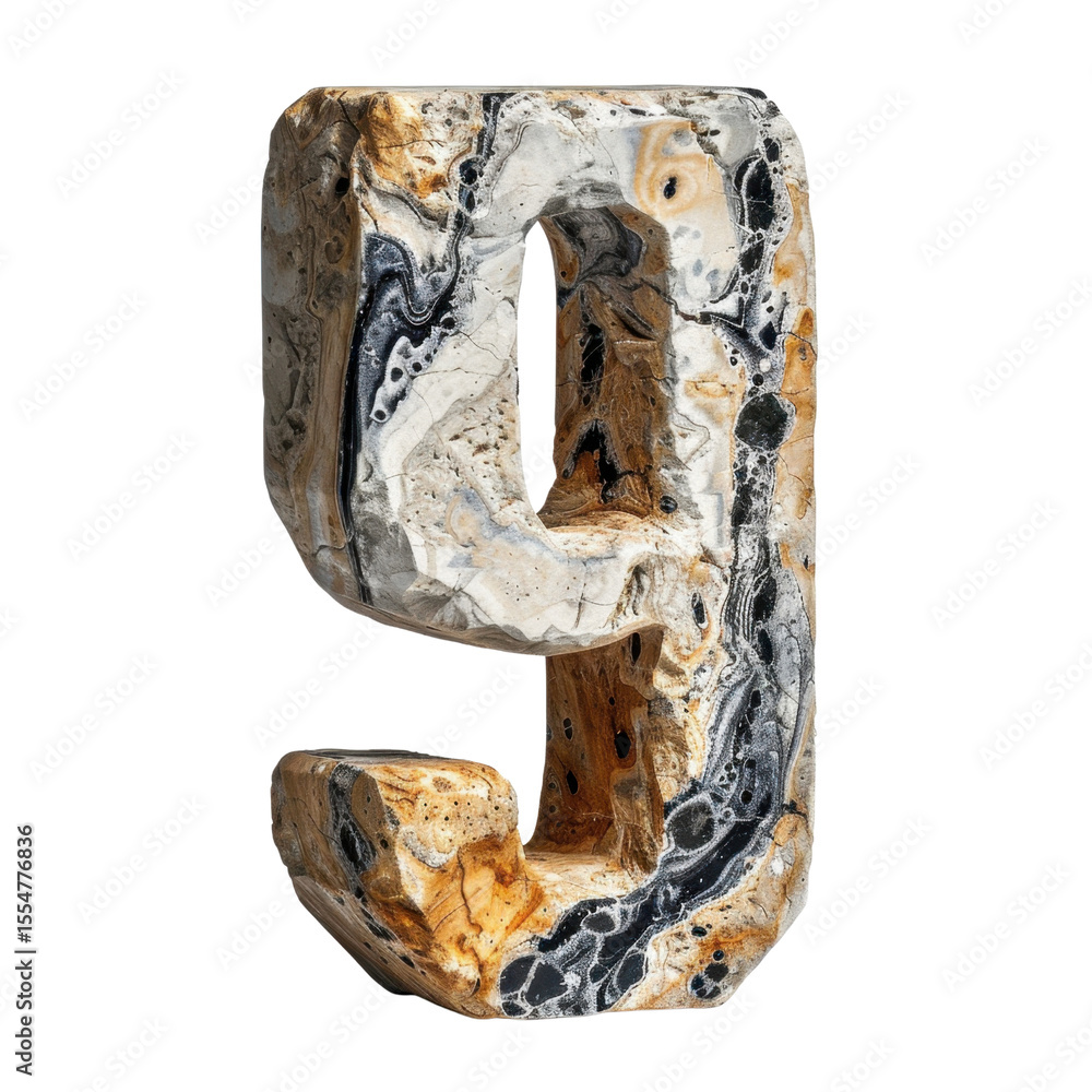 Poster unique and artistic representation of number nine, crafted from textured material with blend of eart