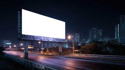 Blank billboard display model in urban landscape, with space for text and image replication