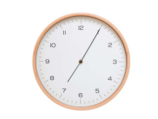 Minimal wall clock with light wood frame and white face displaying 07:05 or 19:05. Perfect for...